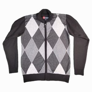 Cambridge Classic Argyle Preppy Black Gray Full Zip Light Sweater Men’s XL